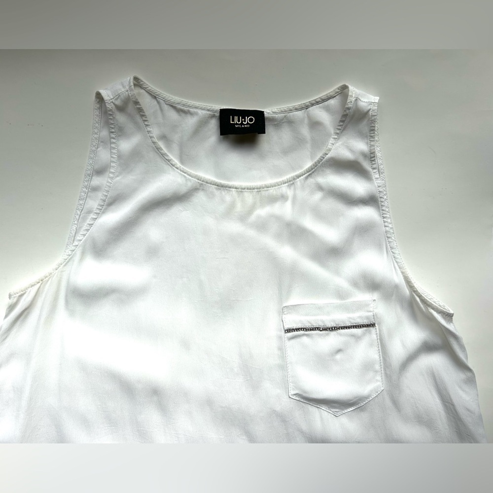 Liu Jo silk blend tank white pocket crystals top blouse - Picture 2 of 9